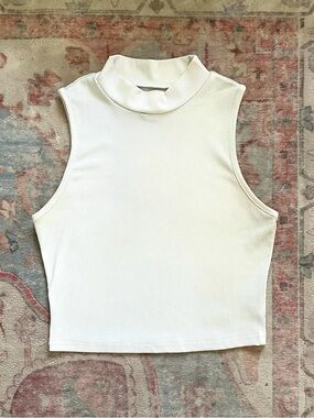SHEIN Cream Ribbed Mock Neck Sleeveless Tank